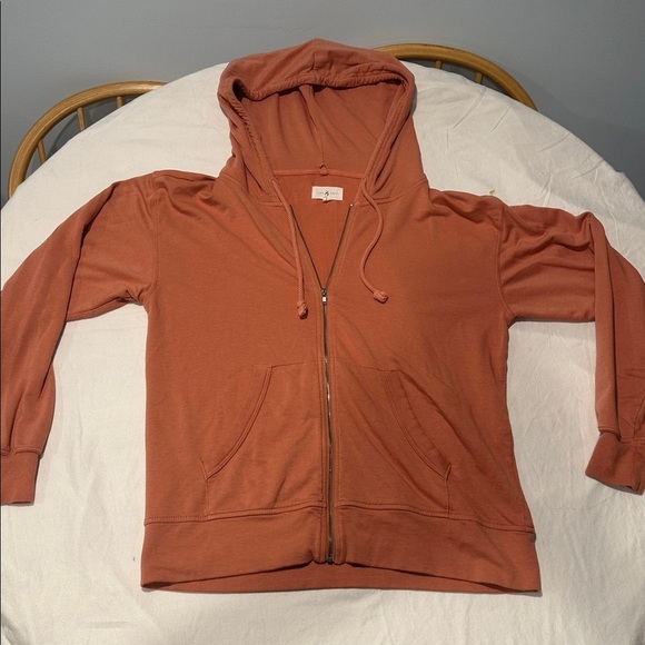 Lou & Grey Burnt Orange Zip Hoodie | Petite Medium MP | Soft Cotton Modal Blend - Picture 1 of 6